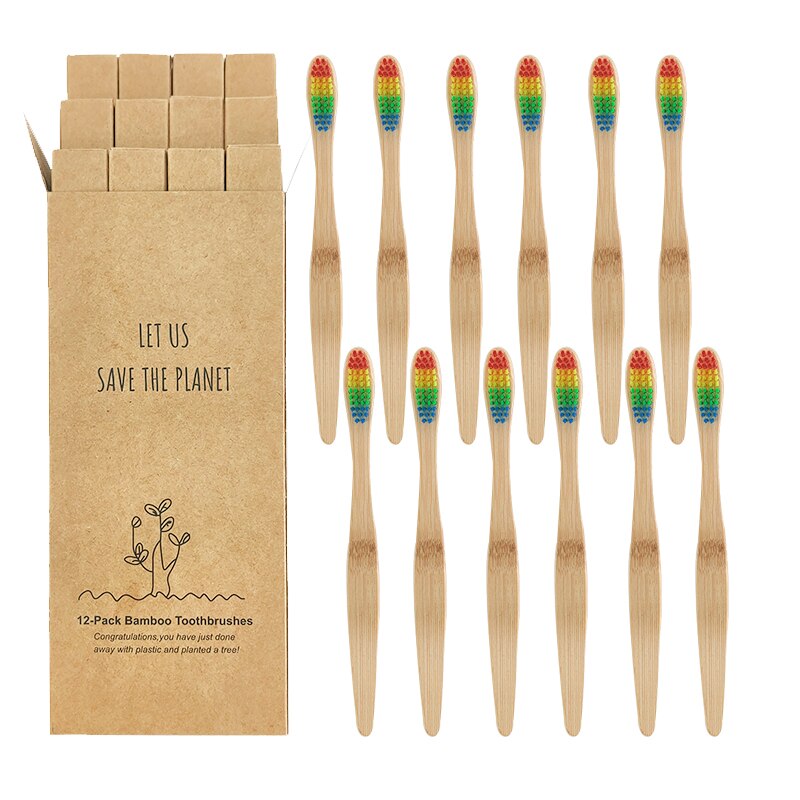 Eco-friendly Bamboo Toothbrush Eco Friendly Wooden Tooth Brush Soft Bristle Tip Charcoal Adults Oral Care Cleaning Teeth Brushes: Rainbow