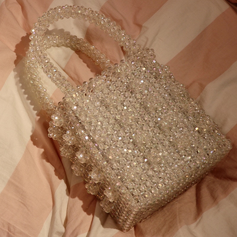 Crystal Evening Bag - Woven Bead Handbag - Soft Tote Bag - Two Handles - SATSEED