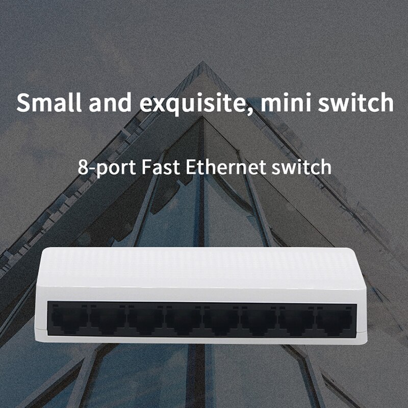 Glvision GLS108 8-Port Desktop Ethernet Switch, 10/100Mbps Auto-Negotiation RJ45 Poorten, auto Mdi/Mdix