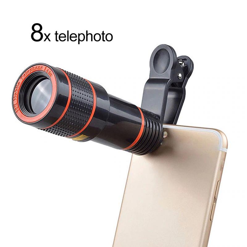 Mobile 8x 12x Phone Lens Optical Zoom HD External Telephoto Camera Clip-on Macro Lens Kit For Smart Mobile Telescope Focus Len: 8x telephoto