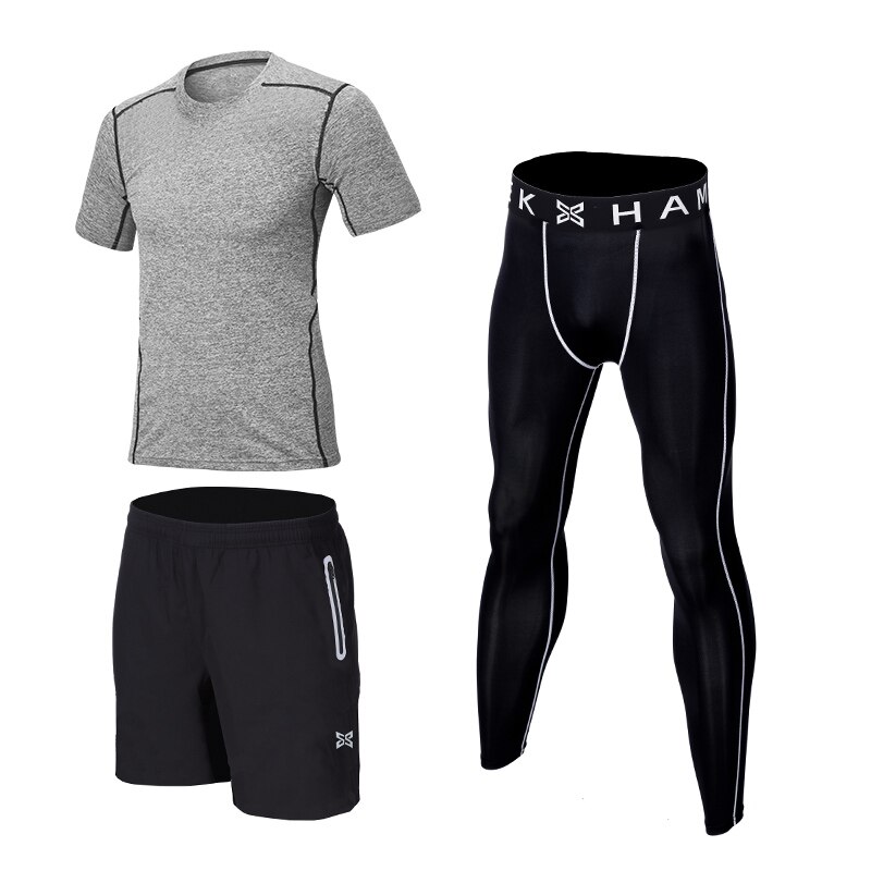 Kompressionslaufanzug für herren, Basketball-fitnessshorts, eng anliegender sportlaufanzug für herren, fitnessstudio-sportbekleidung, schnelltrocknender Joggen-laufanzug: 3643638642 grau / S