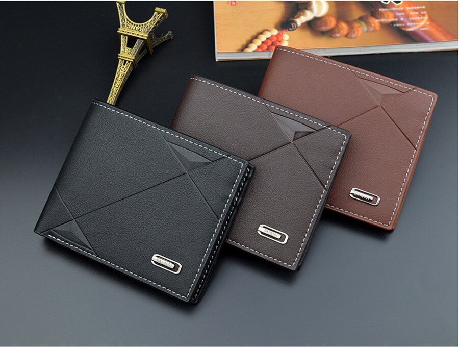 nouveaux hommes portefeuille pu couleur unie mince portefeuille hommes deux voies pliant court carte de crédit portefeuille porte-monnaie affaires portefeuille hommes