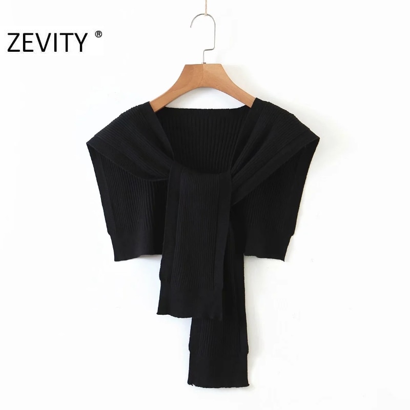 Zevity nouvelles femmes couleur unie tricot Wrap pull Chic automne châle femme loisirs noué court Swing hauts S452