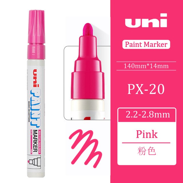 1pcs Japan UNI Mitsubishi PX-20 Paint Pen Industrial Pen Single Touch Up Round Head Marker Pen Signature Paint Marker: Pink