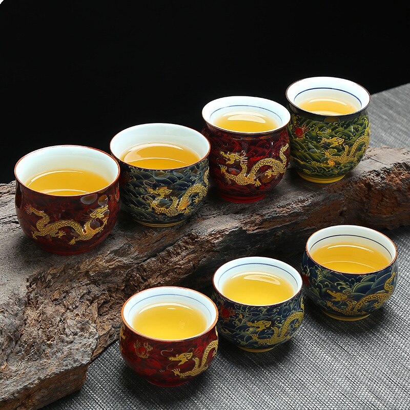 Royal Dragon Double Wall Tea Cup 100ml Chinese Traditional Ceramic Procelain Teacup TiKuanYin Puer Tea Bowl