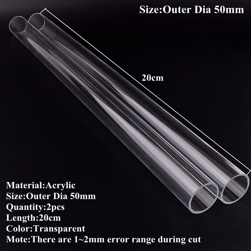 2Pcs 16 ~ 110mm Transparent Acryl Rohr Aquarium Aquarium Plexiglas Wasser Versorgung Rohr Garten Bewässerung Bewässerung Armaturen 20cm: Outer Dia 50mm