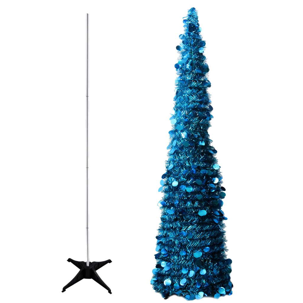 5 Foot Pop Up Tinsel Artificial Christmas Tree with Stand Blue Christmas Year Decor