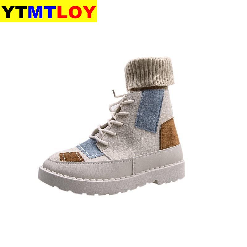 Høst og vinter eksplosjoner semsket lerret fargematchende vill high-top ull munnstøvler damesko 3 farger damestøvler