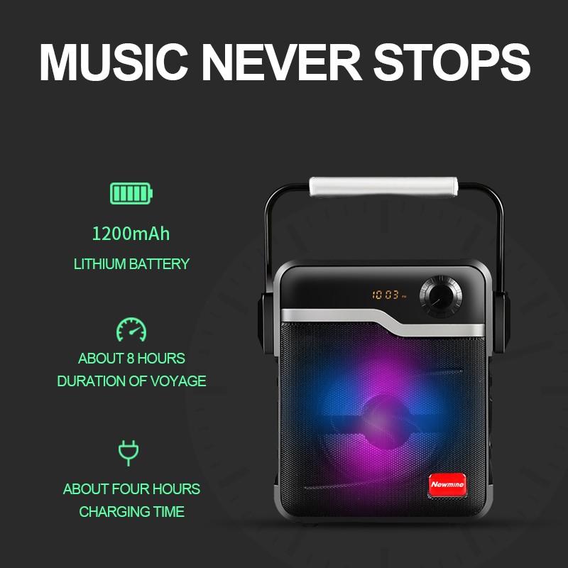 Newmine K70 Portable 1200mAh Speaker Wireless Bluetooth Big Power Square Party TF FM Karaoke Outdoor Subwoofer