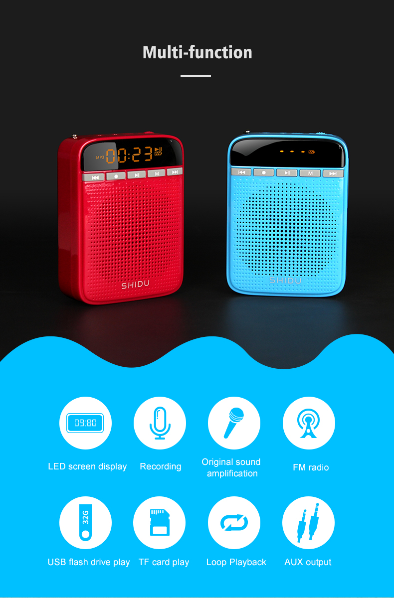 Multifunctionele Megafoon Wired Mic Bluetooth Fm Radio Opname Leraar Draagbare Voice Versterker