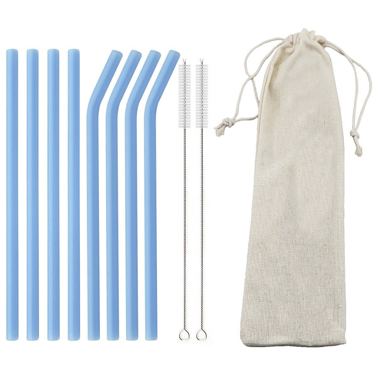 Eco Friendly Reusable Drinking Straws High Borosilicate Glass Straws for Smoothies Straws Cocktails Bar Accessories with Brushes: 8pcs blue