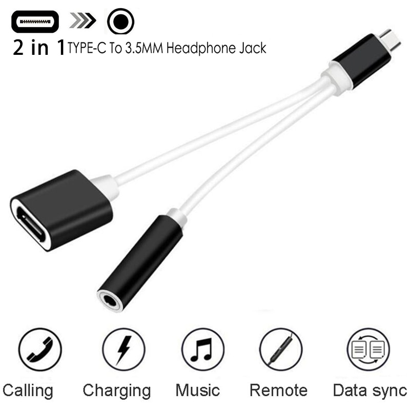 2 In 1 Typ C Zu 3,5 Mm Ladegerät Kopfhörer Audio Jack USB C Kabel Tragbare Typ-C Zu 3,5mm Stecker Adapter für Handy