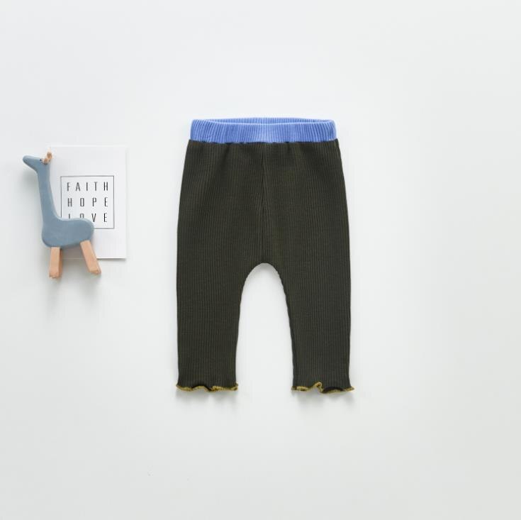 Outono inverno bonito do bebê meninos e meninas leggings de algodão calças infantis cor sólida algodão com nervuras longas calças magras primavera: Verde do exército / 90