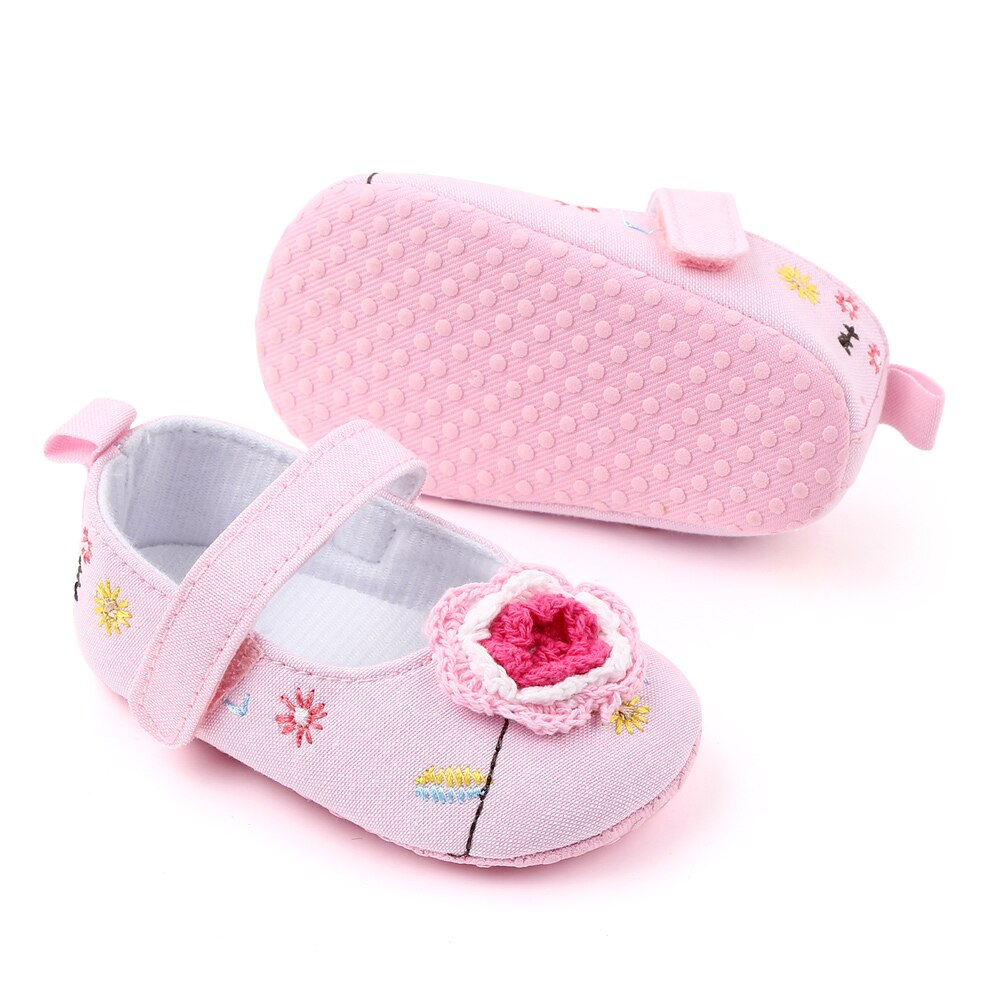 Baby Girls Woolen flowers Shoes Spring Toddler Embroidered Princess Shoes Bow Soft Sole Newborn Baby First Walkers: Pink / 1