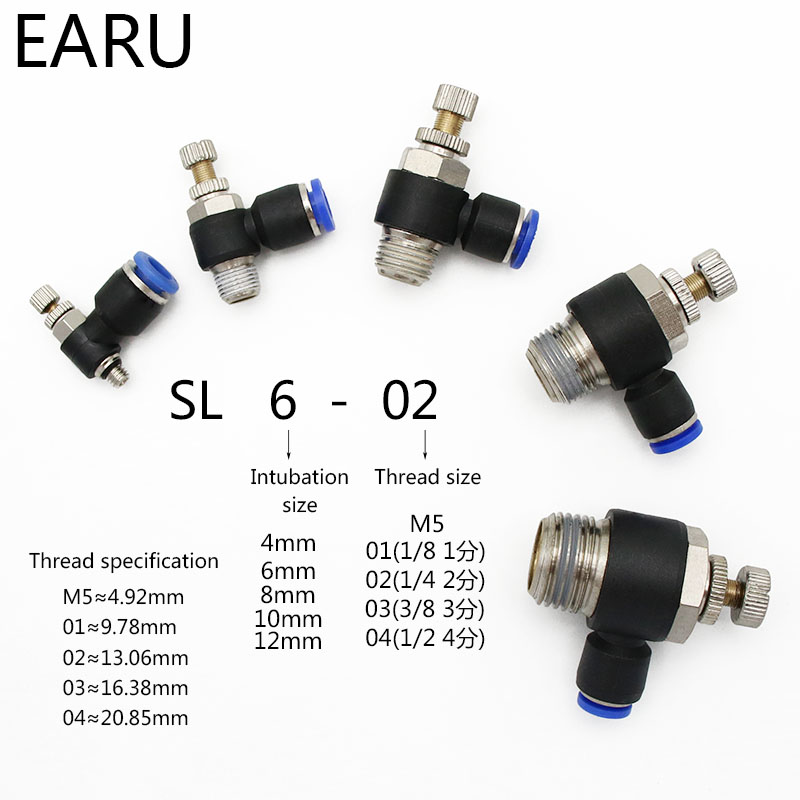 Pneumatischer Geschwindigkeitsdurchflussregler, 8 mm, 6 mm, 10 mm, 12 mm Außendurchmesser, Schlauchrohr, 1/4 Zoll BSP, 1/8 Zoll, 3/8 Zoll, 1/2 Zoll männliches Gas-Luftstrom-Endventil, Schnellmontage
