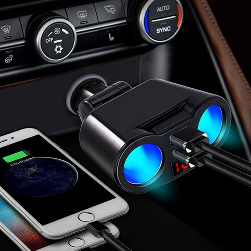 Dc /12v snellader autolader sigarettenaansteker conversieplug voor auto dubbele usb lcd-stopcontact splitter lader stroomadapter