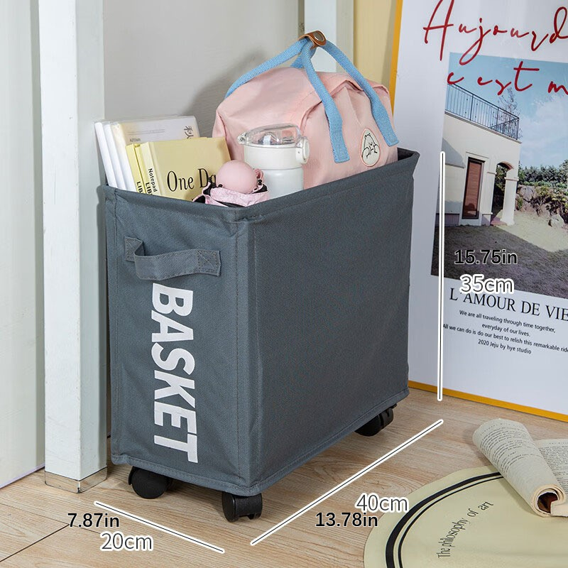 Rollender, schmaler Wäschekorb, Wäschekorb mit Rädern und Griff, faltbar, wasserdicht, zur Aufbewahrung von Kleidung, hoher Wäschekorb: Blau