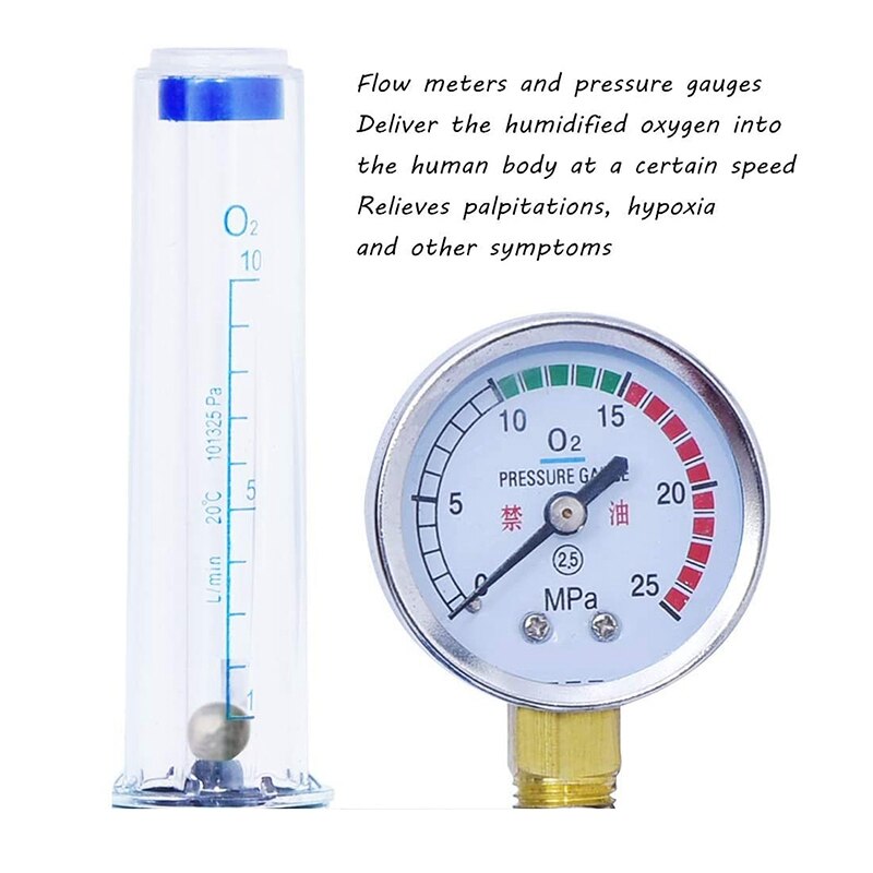 Oxygen Flow Meter Oxygen Flowmeter Pressure Gauge Oxygen Pressure Valve Regulator 0-10L/Min G5/8