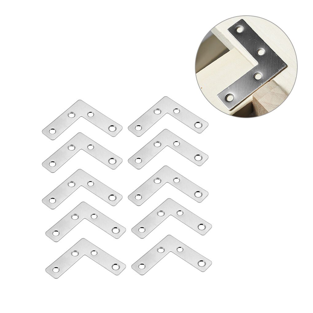 10pcs Stainless Steel Plain Angle Bracket Satin L Shape Board Support Corner Bracket Furniture Reinforcement Fittings Connectors