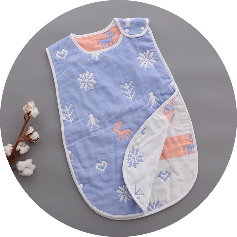 Bébé sac de couchage confortable 6 couches gaze coton pour 0-7Y enfants sommeil couvertures garçons filles enfants Swaddle vêtements de nuit Slaapzak: Blue Deer / 4Y