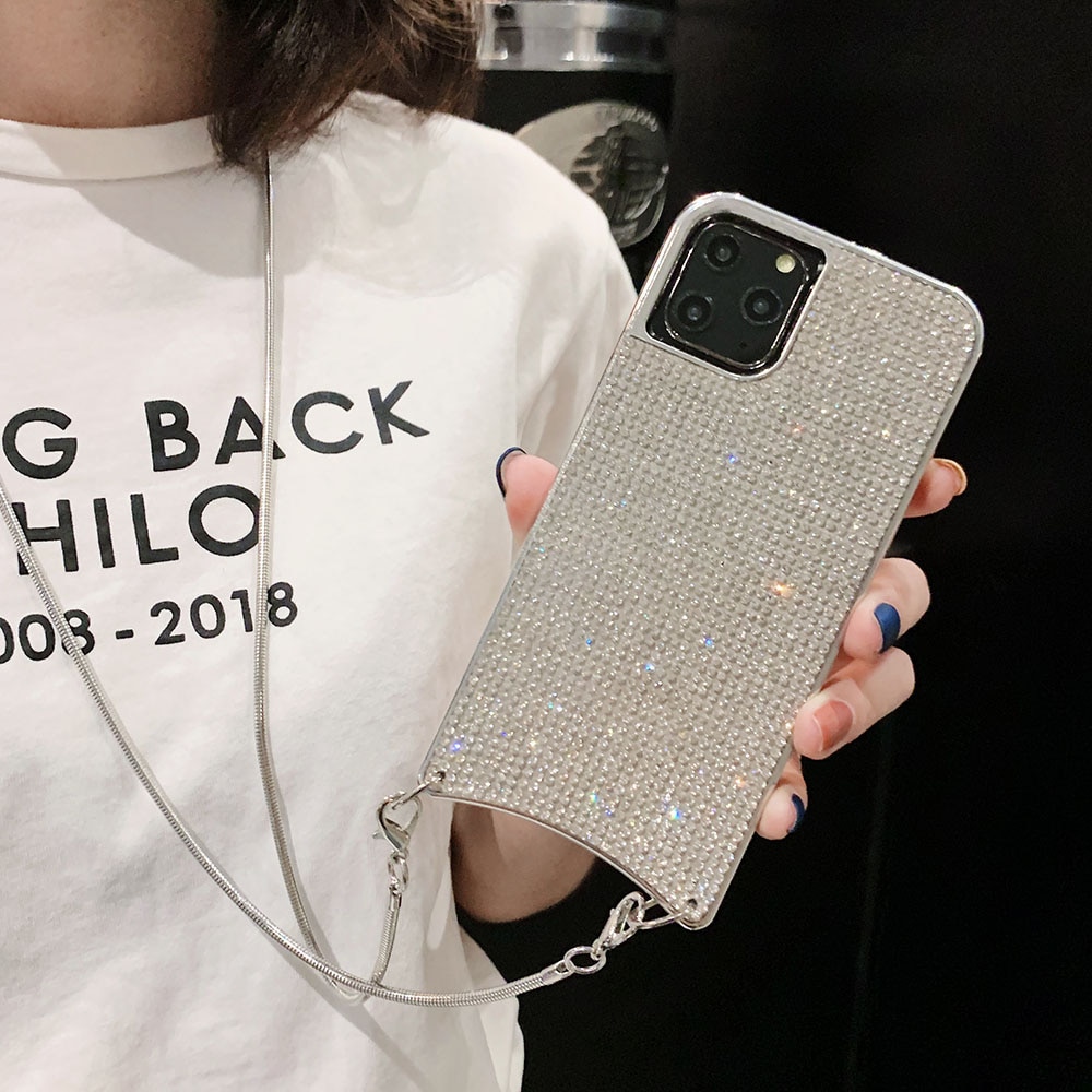 Rhinestone Bling Diamond Glitter Necklace Lanyard Cord Crossbody Phone Case For iPhone 13 12 X XR XS 11 Pro Max 7 8 6 6s Plus SE