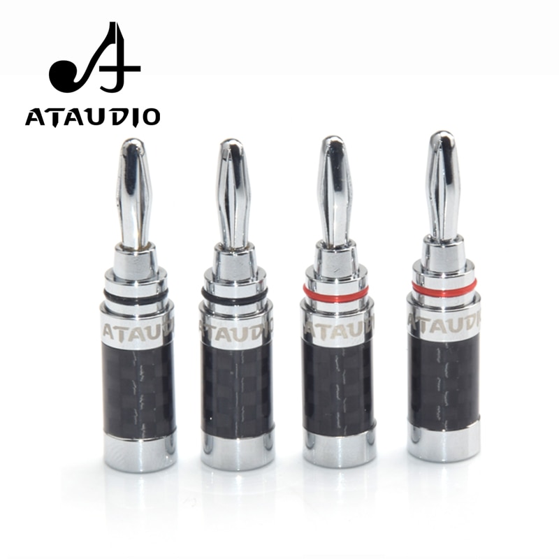 8 pièces ATAUDIO Hifi prise banane Fiber de carbone rhodié câble haut-parleur fiche banane