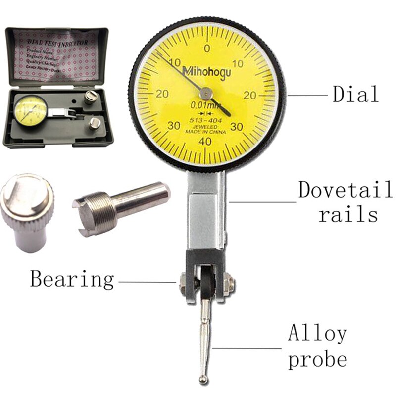 350mm Universal Small Dial Indicator Magnetic Stand Base Holder 0-0.8mm 0.01 Dial Test Comparator For Equipment Calibration: yellow