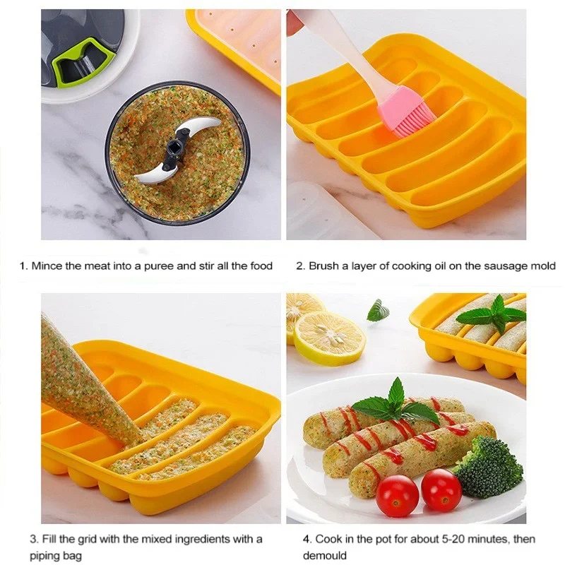 6 Grids Sausage Maker Mould Silicone DIY Ham Dog Making Moulds With Lid Kitchen Household Sausages Cake Baking Tools Molds