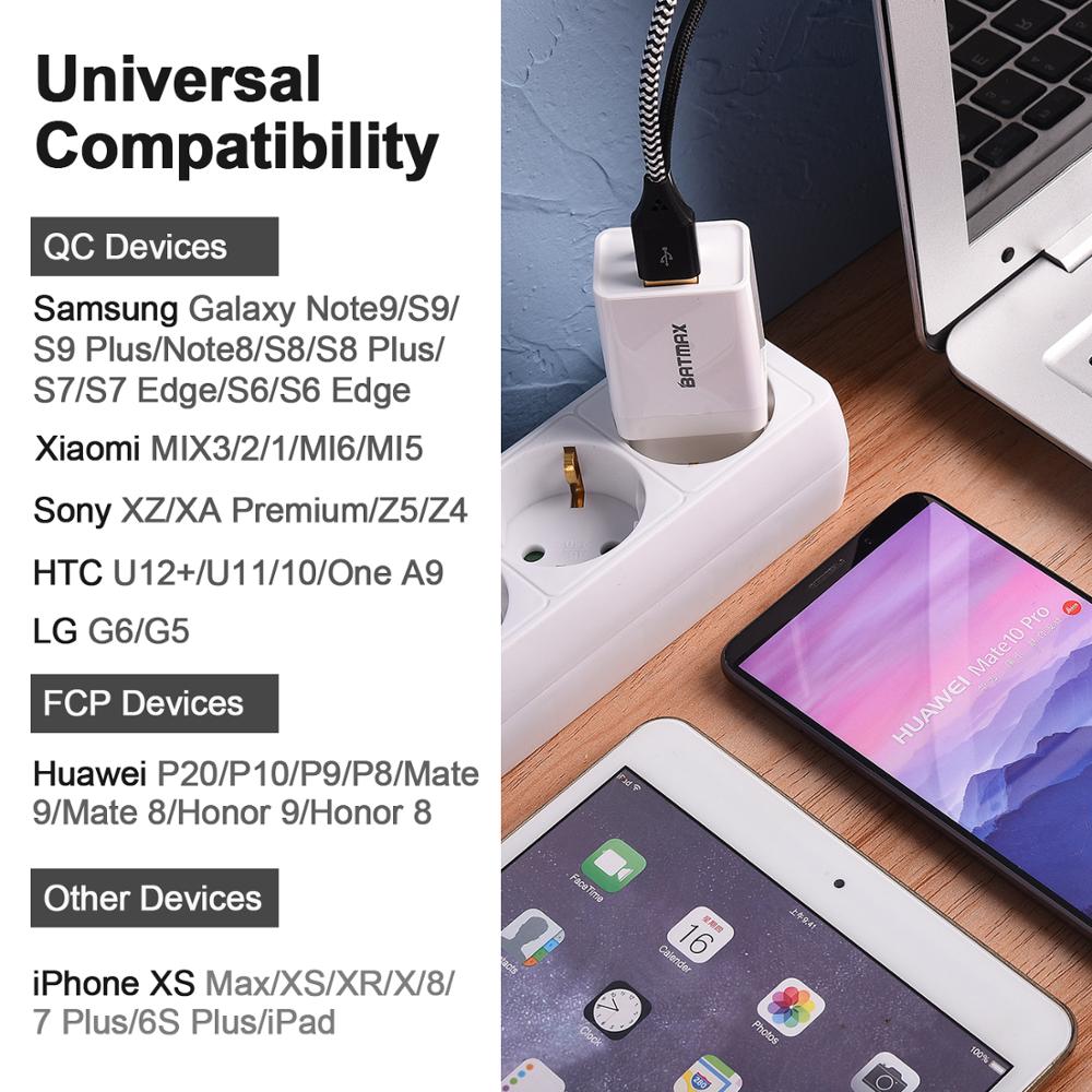 Batmax 3.0 tragbares reise-usb-doppelladegerät mit schnellladefunktion für iphone, samsung  s9, xiaomi  mi 8 und huawei
