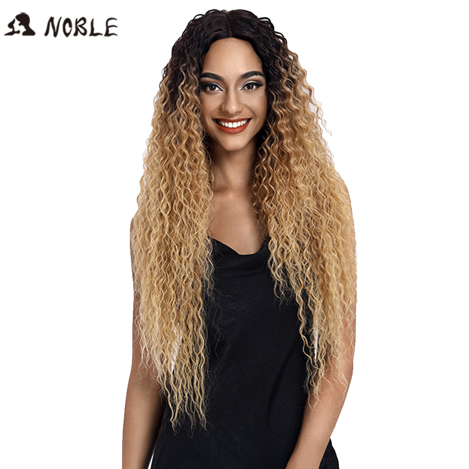 Noble Synthetic Lace Wig Long Wavy Hair 30 Inch Ombre Blonde Wigs For Black Women Blonde Wig Hair Synthetic Lace Wig: TAT62724E