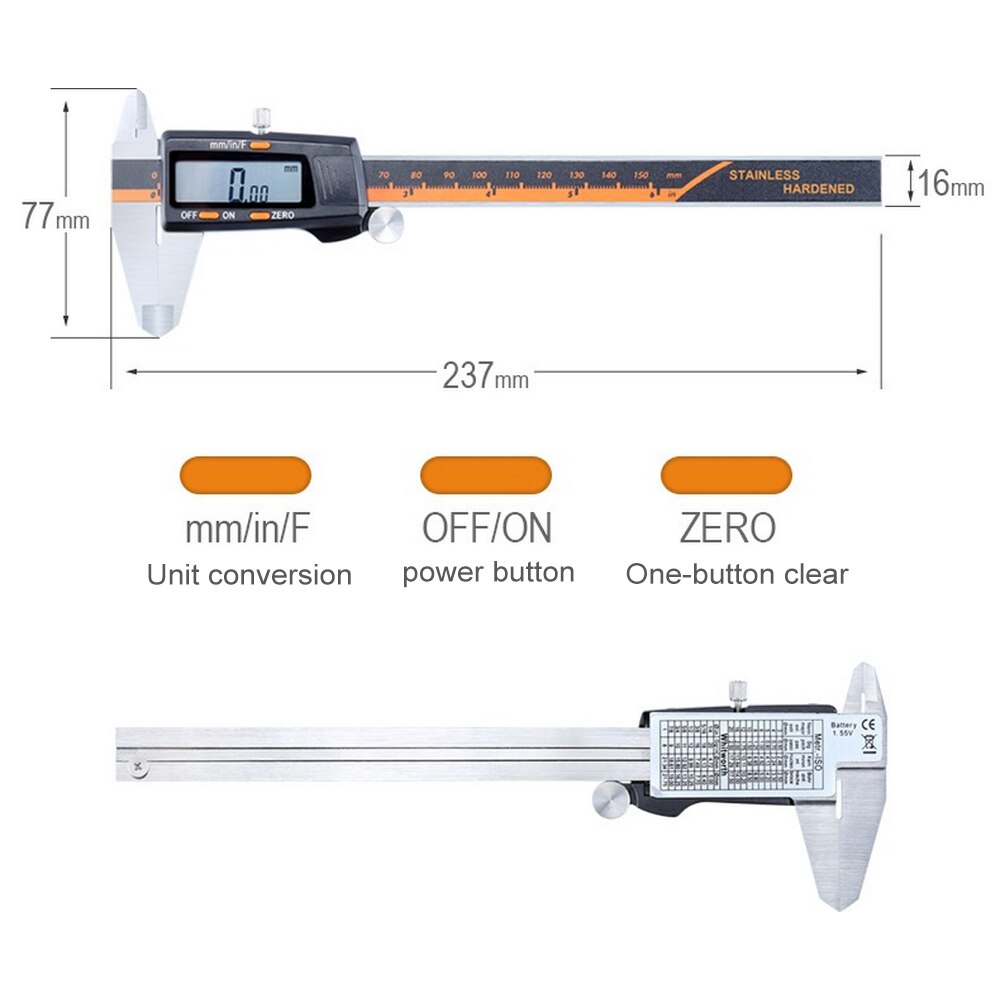 Stainless Steel Digital Display Caliper 150mm Fraction MM Inch High Precision Automatically LCD Vernier Caliper Stainless Steel