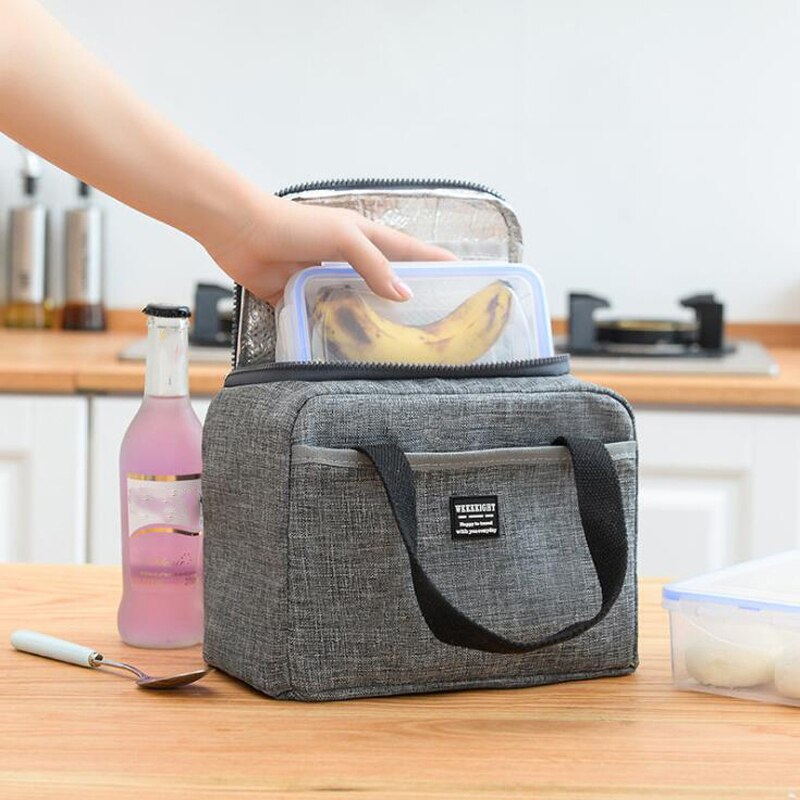 Portable Thermal Insulated Lunch Box Tote Cooler Handbag Bento Pouch Dinner Container School Food Storage Bags: Gray