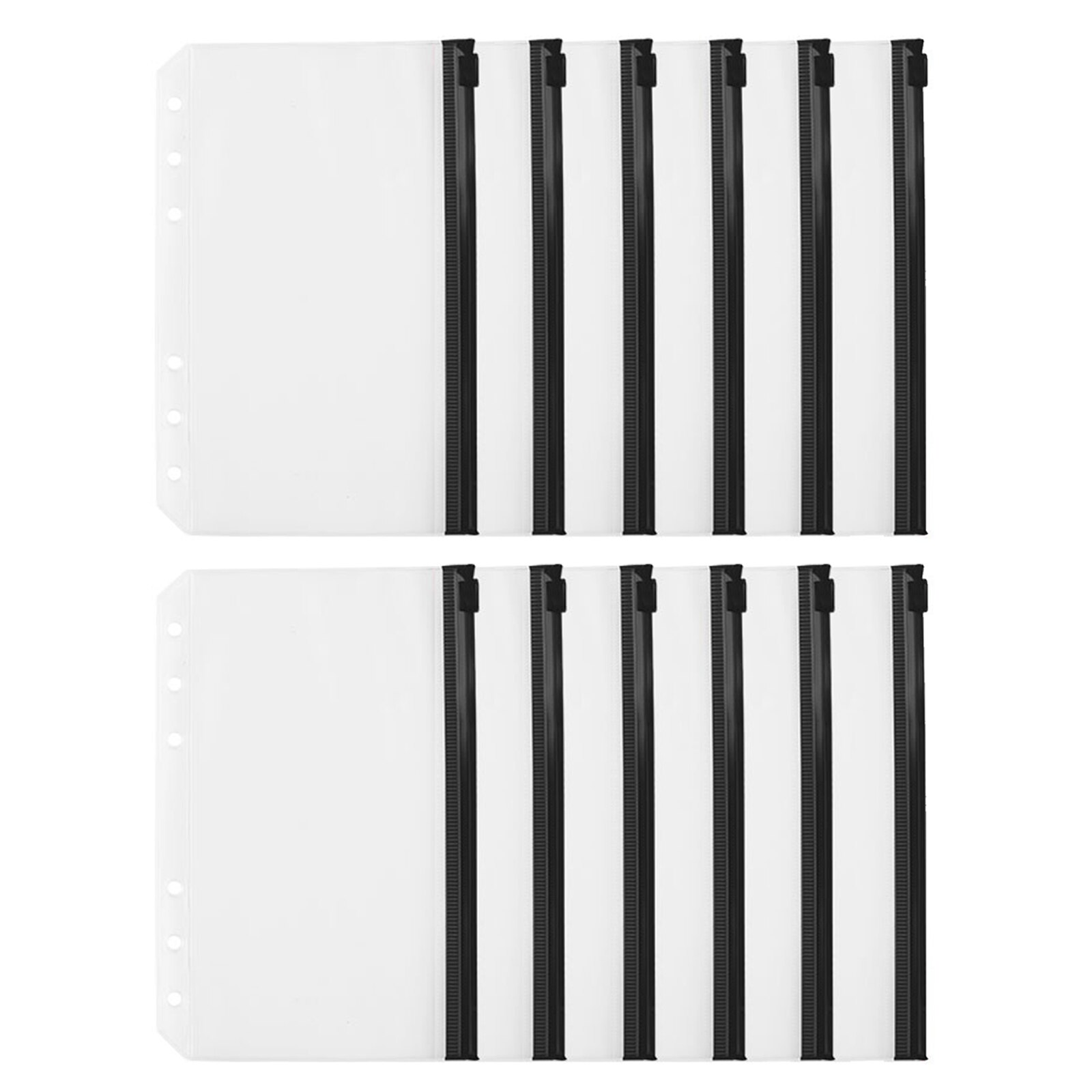 Binder File Holder Storage Zipper Folders A6 12pcs Transparent Loose Leaf Pouch Document Filing Bags Office Student Supplies: black