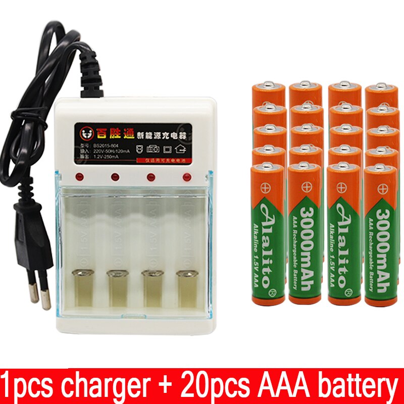 Brand 3000mah 1.5V AAA Alkaline Battery AAA rechargeable battery for Remote Control Toy Batery Smoke alarm with charger: Yellow