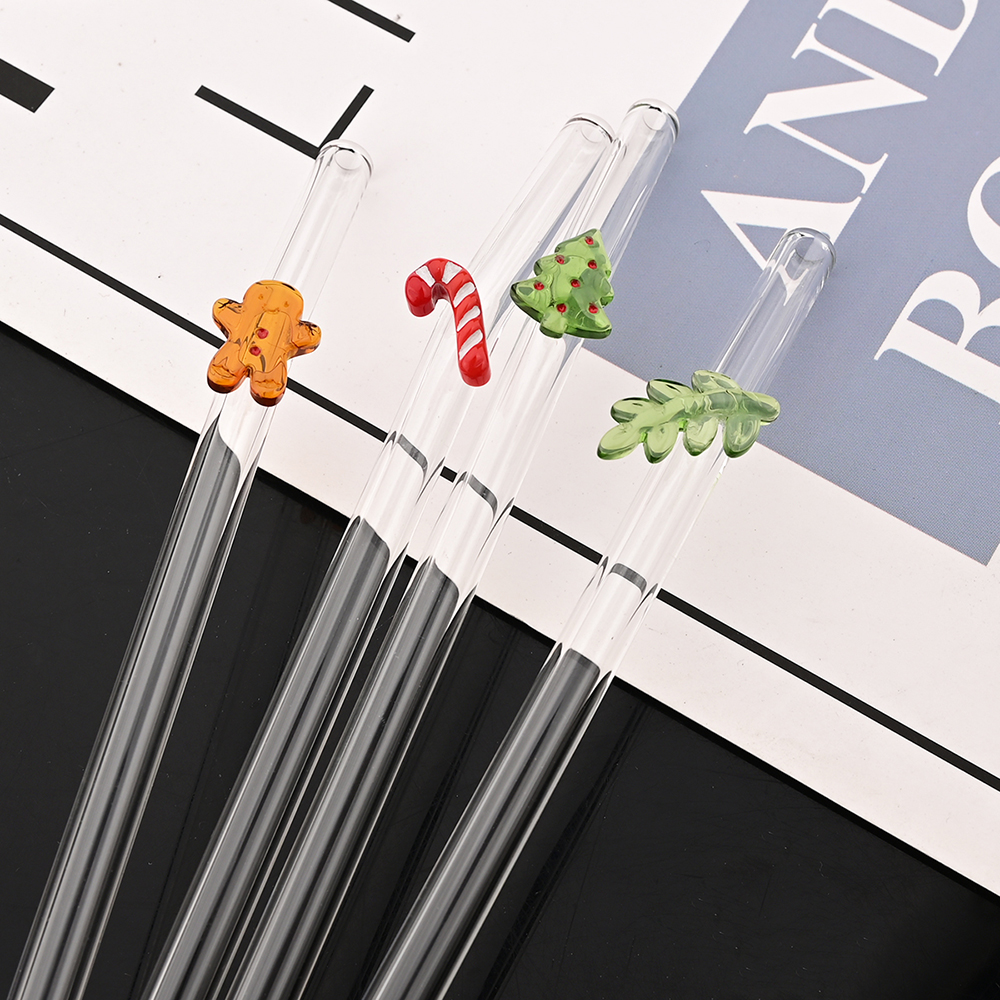 8 szt. Świąteczne Szklane Słomki robić Mleka, Herbaty, Soków, Koktajli z Szczoteczką, Zestaw Szklanych Słomek z Wysokiej Jakości Szkła Borokrzemowego, Akcesoria Kuchenne i Barowe