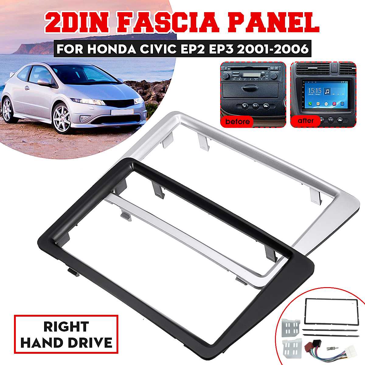 2 Din Car Radio Stereo Fascia Panel Plate Frame Kit Double Din Dash Mount DVD Frame For Honda/Civic EP2 EP3 2001-2006