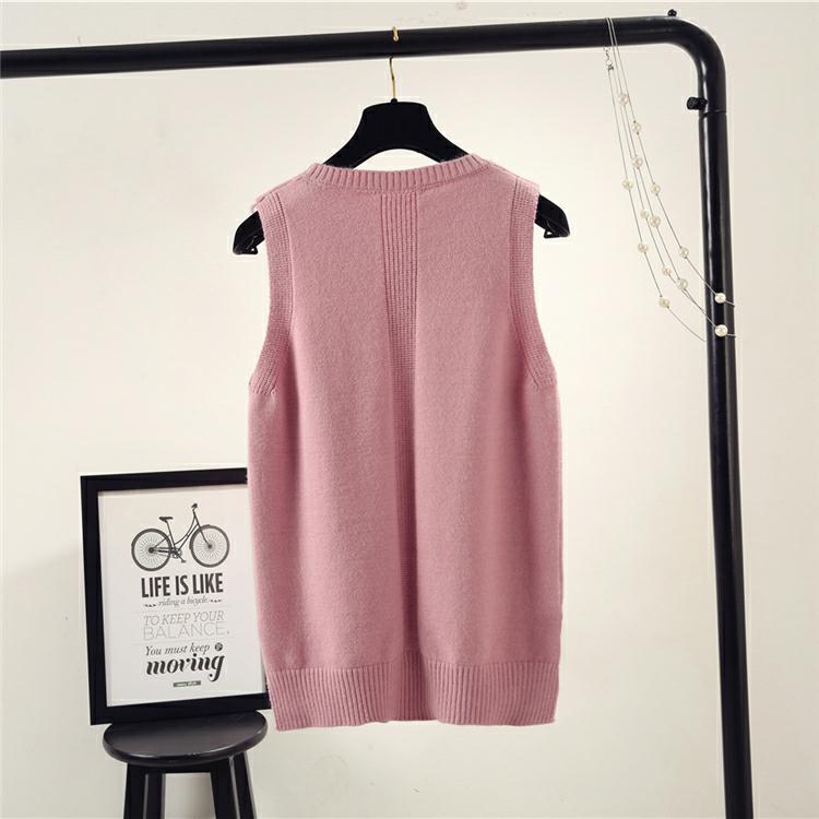 Ærmeløs vest sweater dame preppy stil look rund hals side åbning slids strikket vest pullovers t jumper kvinde strik sweater