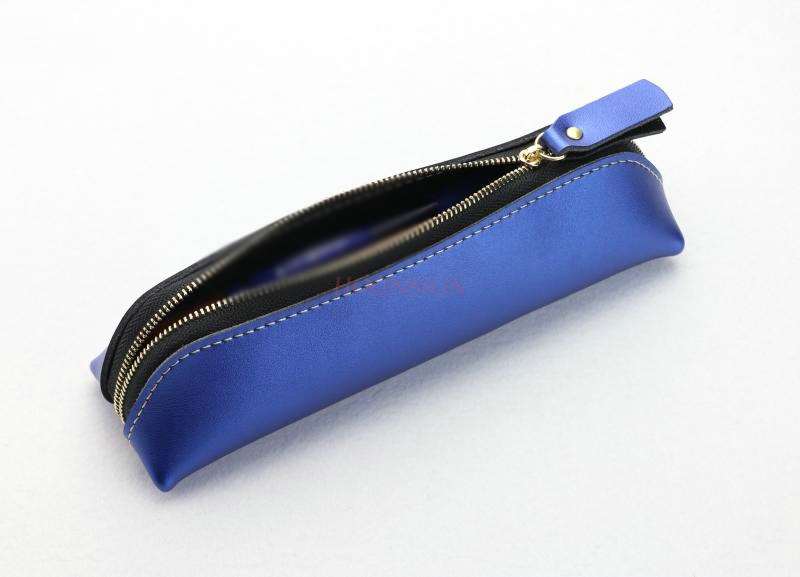 Leren Pennen Etui - Grote Capaciteit Studenten Tas - Driehoekige Etui - Heren & Dames: Blauw