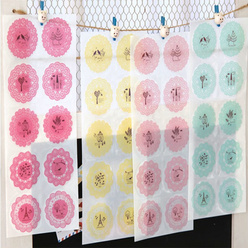Kawaii Lace Dress Up Stickers Round Transparent Multi Designs Mobile Cups Decoration Sticky Letter Everlop Seal Stickers