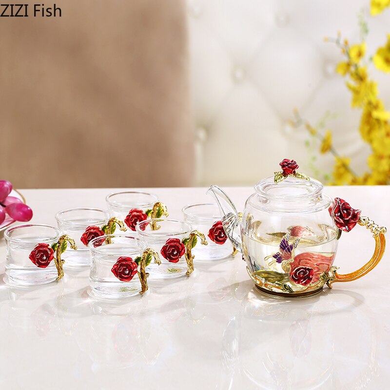 Glass Kung Fu Tea Set Teapot Seven-piece Set Tea Set Suit European Style Household Tea Set