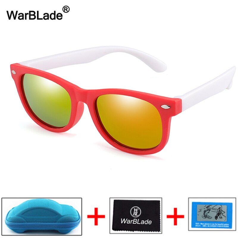 Gafas de sol polarizadas WarBlade para niños, gafas de sol para niños, gafas irrompibles de seguridad de silicona para bebés, gafas UV400 con caja: red white 2