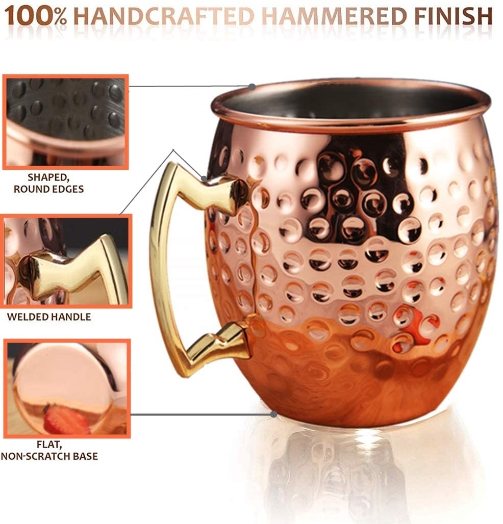 Moscow mule kobber krus - håndlavede fødevaresikre rene solide kobber krus messing coated rustfrit stål