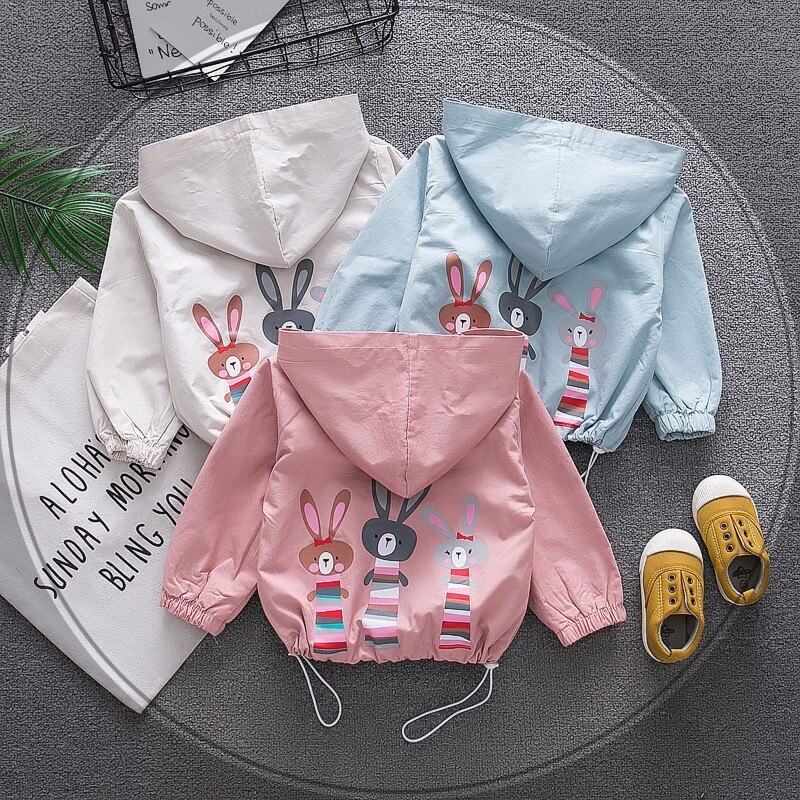 Primavera outono bebê menina outwear casual zíper jaqueta crianças dos desenhos animados coelhos soltos meninas bebê com capuz casaco de algodão
