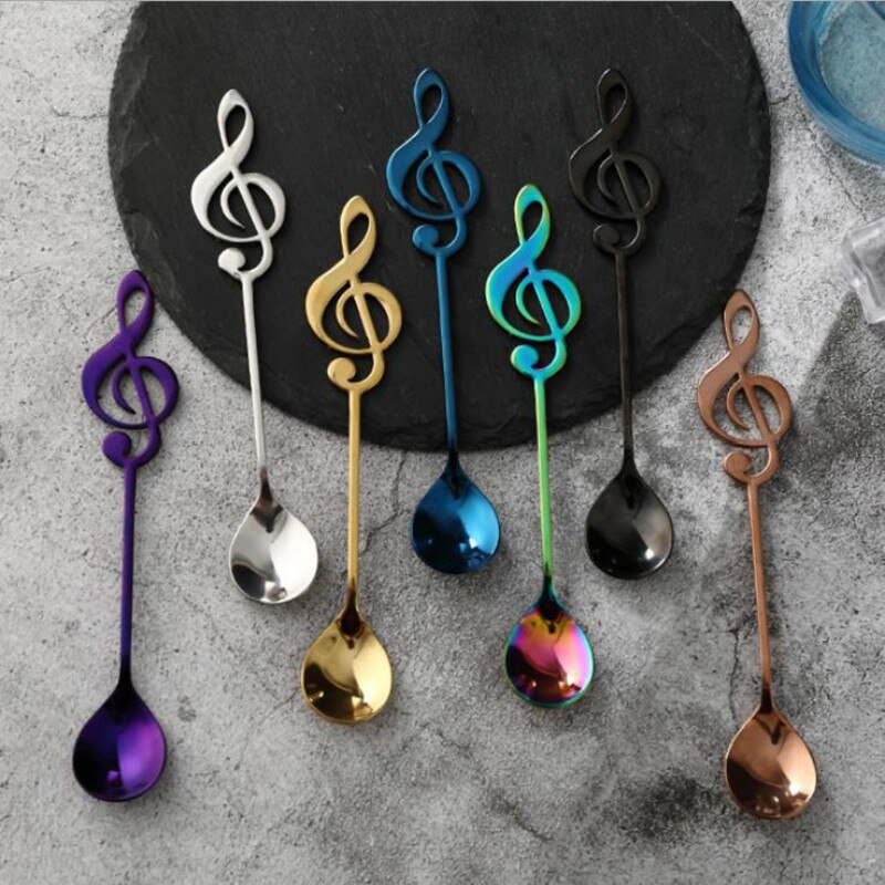 Musical Note Coffee Spoons Stainless Steel Tea Stirring Spoons Sugar Ice Cream Mug Dessert Spoon Drink Tableware for Bar Party