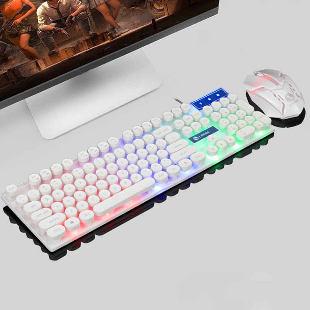 Regnbuefarge ergonomisk tastatur mus sett tilbehør med mus fargerikt bakgrunnsbelysning kablet tastatursett til pc