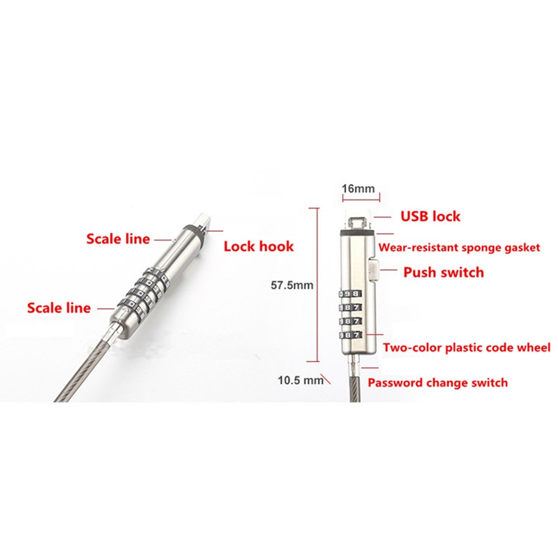 4 Digital Bloqueio Universal USB Laptop Security Lock Cabo para Computador