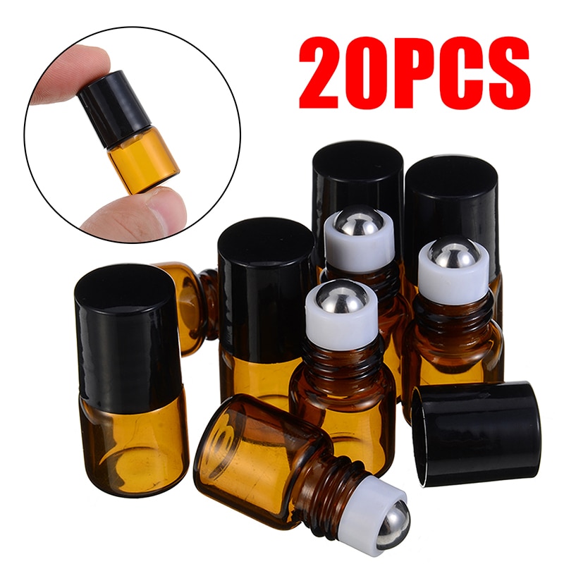 Mayitr 20Pcs Mini Amber Roll Op Fles 1Ml Lege Roll Op Glazen Fles Carry Voor Essentiële Olie hervulbare Parfum Fles