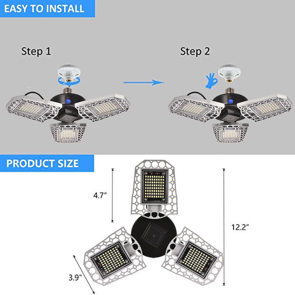 100w LED Garage Lamp Dusk To Down Induction Deformable Lamp E27 High Bay Light IP65 Industrial Lamp With 3 Adjustable Panels