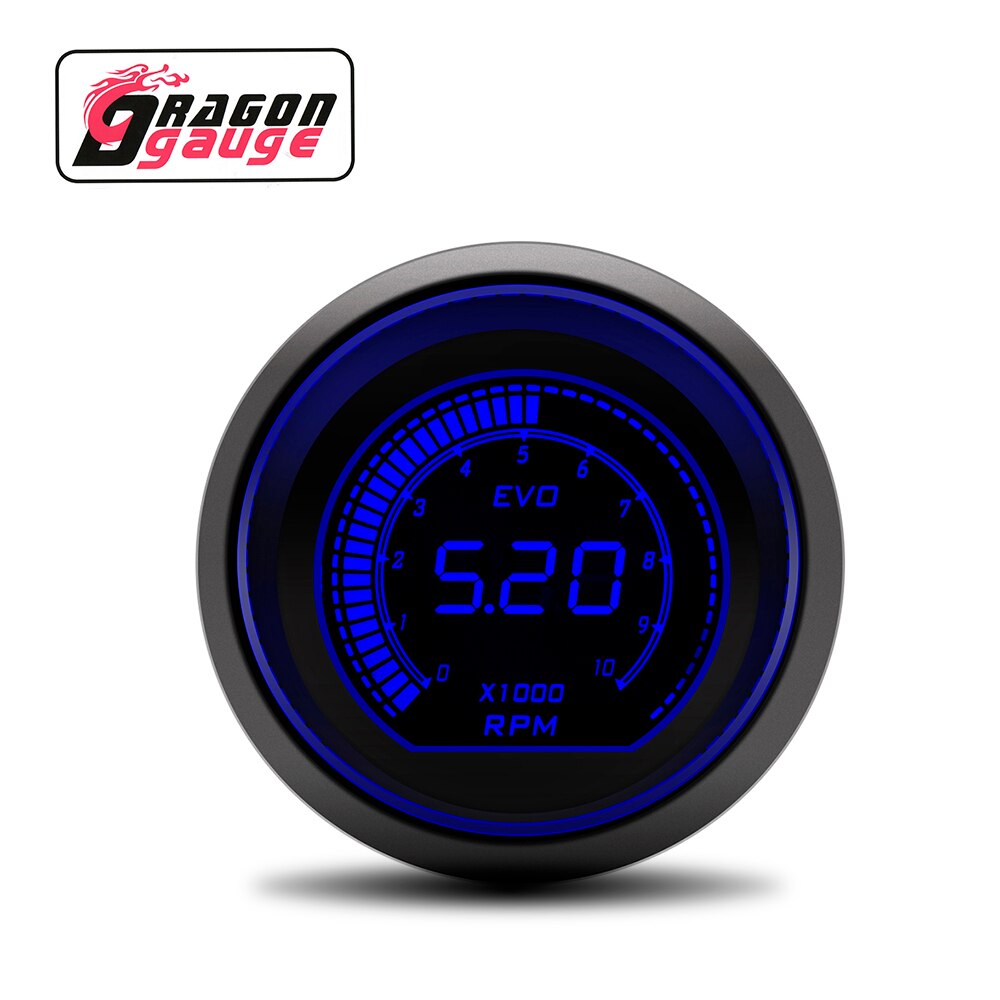 Tacómetro de coche DRAGON 」, medidor de RPM, pantalla Digital LED, conversión de luz roja y azul, medidor avanzado de Ventas de Fábrica para coche de 12V, 52MM