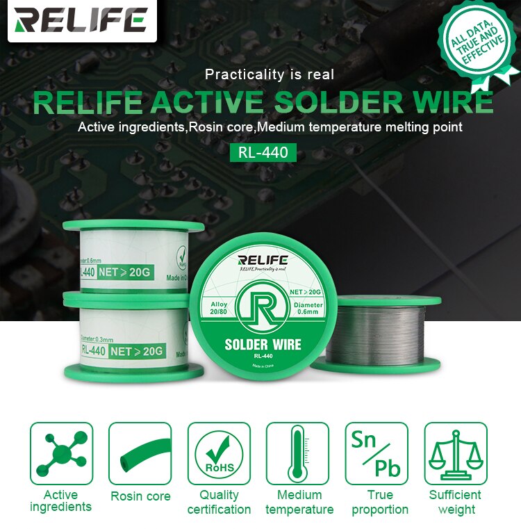 Solder Wire RELIFE RL-440 0.3 / 0.4 / 0.5 / 0.6mm 40G Medium Temperature Activity, Low Melting Point, Easy Soldering Tin